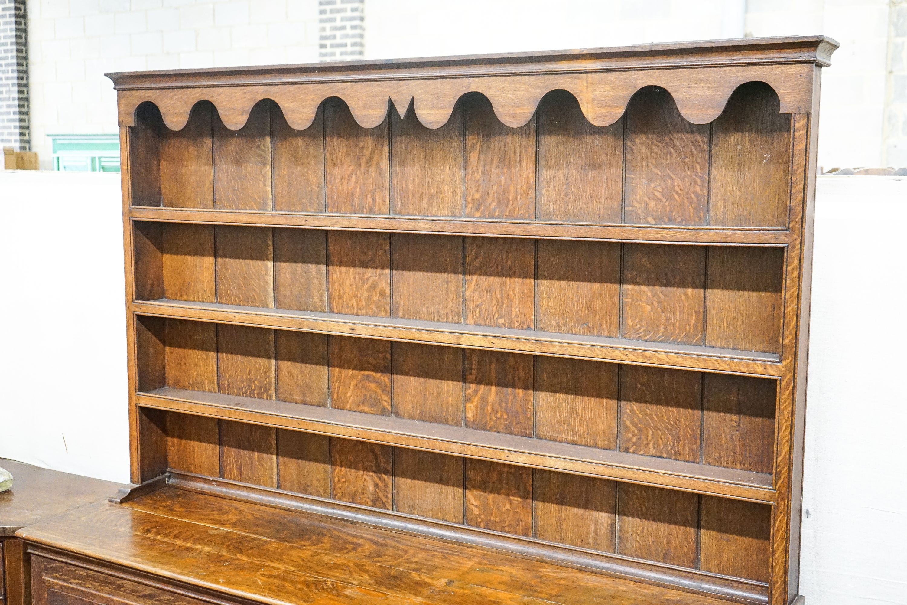 A Victorian oak dresser, width 182cm, depth 51cm, height 206cm